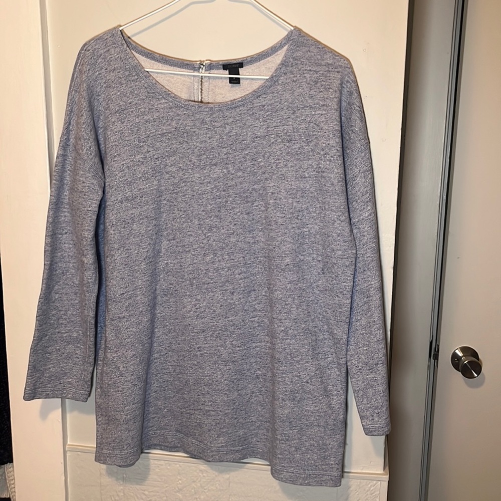 J Crew Sweatshirt Small. Scoop neck Zipper. Heathered blue Cotton Quarter Sleeve